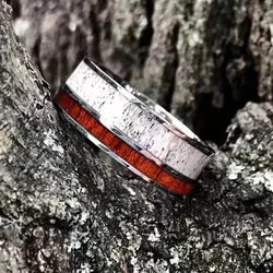 Fashion 8mm Men Rings Stainless Steel Pine Cypress Red Wood Grain Promise Rings For Men Women Wedding Bands Jewelry Gifts