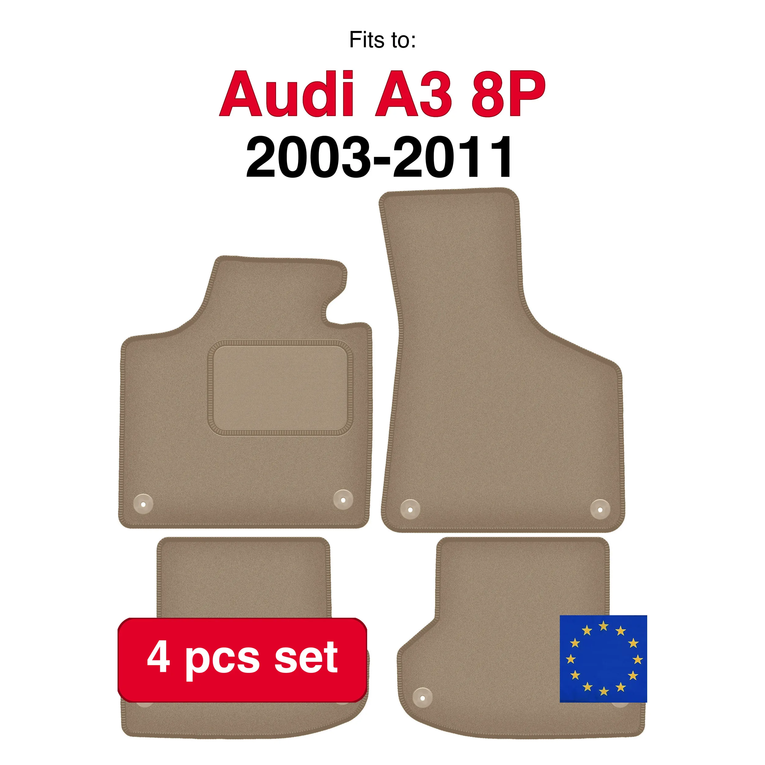 Image of Audi A3 8P Schrägheck, Sportback Cabrio (2003-2011) Velours-Autofußmatten-Set
