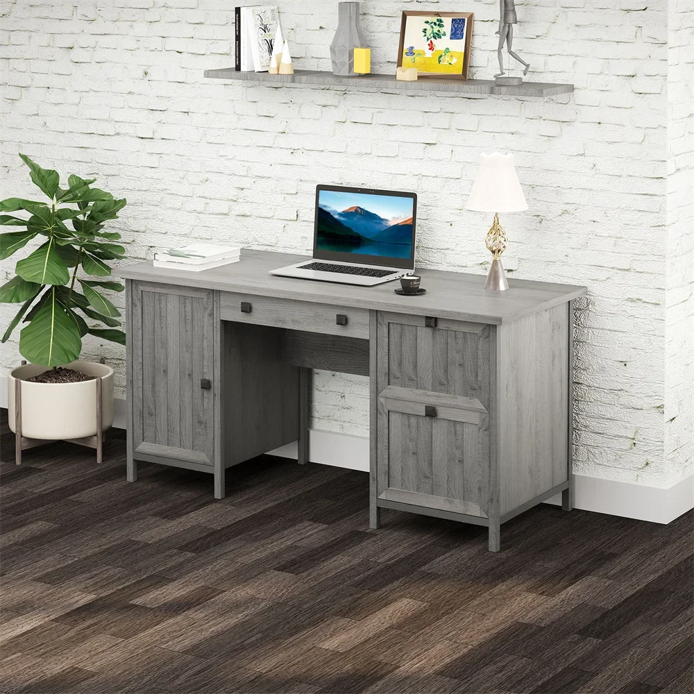 

Office Computer Desk,Wide workstation,large storage space,Ideal for office or home use,Lower drawer for hanging files,Color:Gray