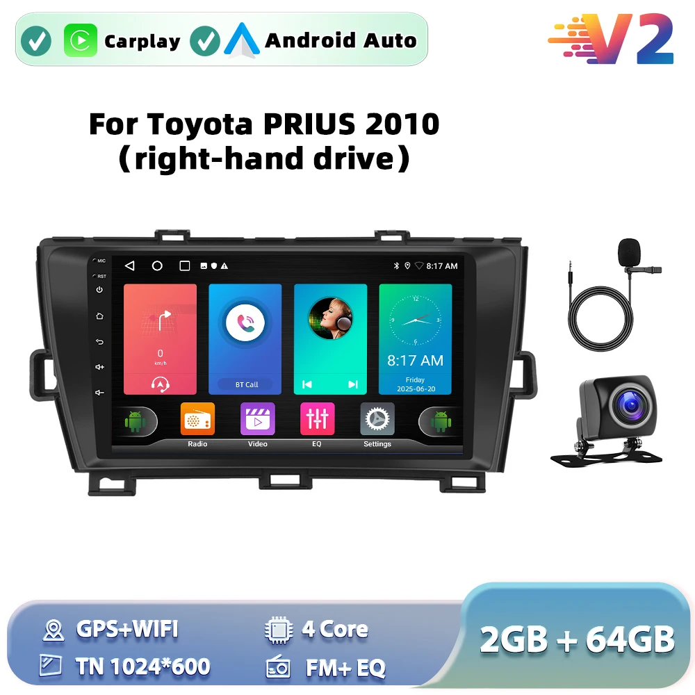 Podofo 6G+128G Android Toyota PRIUS 2010 Car Radio Multimedia Video Player GPS Navi Stereo Carplay Auto Stereo image 3