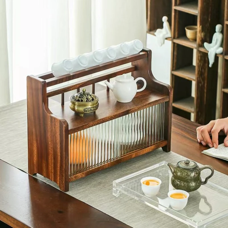 

Walnut Changhong drain push-pull horizontal cabinet, home tea set sundries solid wood storage cabinet, porcelain display cabinet