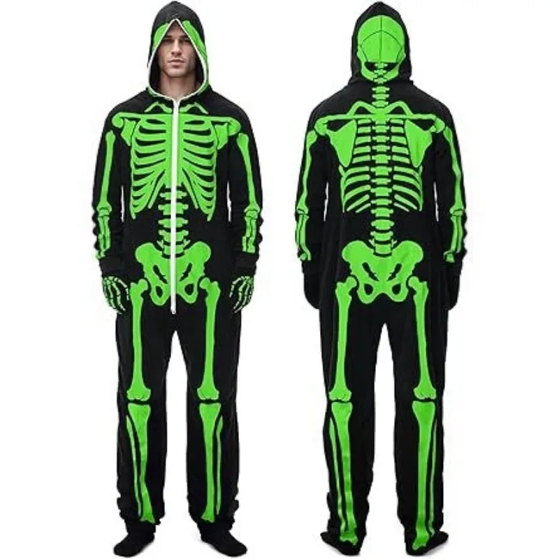 ハロウィンスケルトンコスチューム-メンズ-レディース-ナイトライト付き-大人用ジャンプスーツ-ワンピース-ジッパー付き-コスプレ小道具