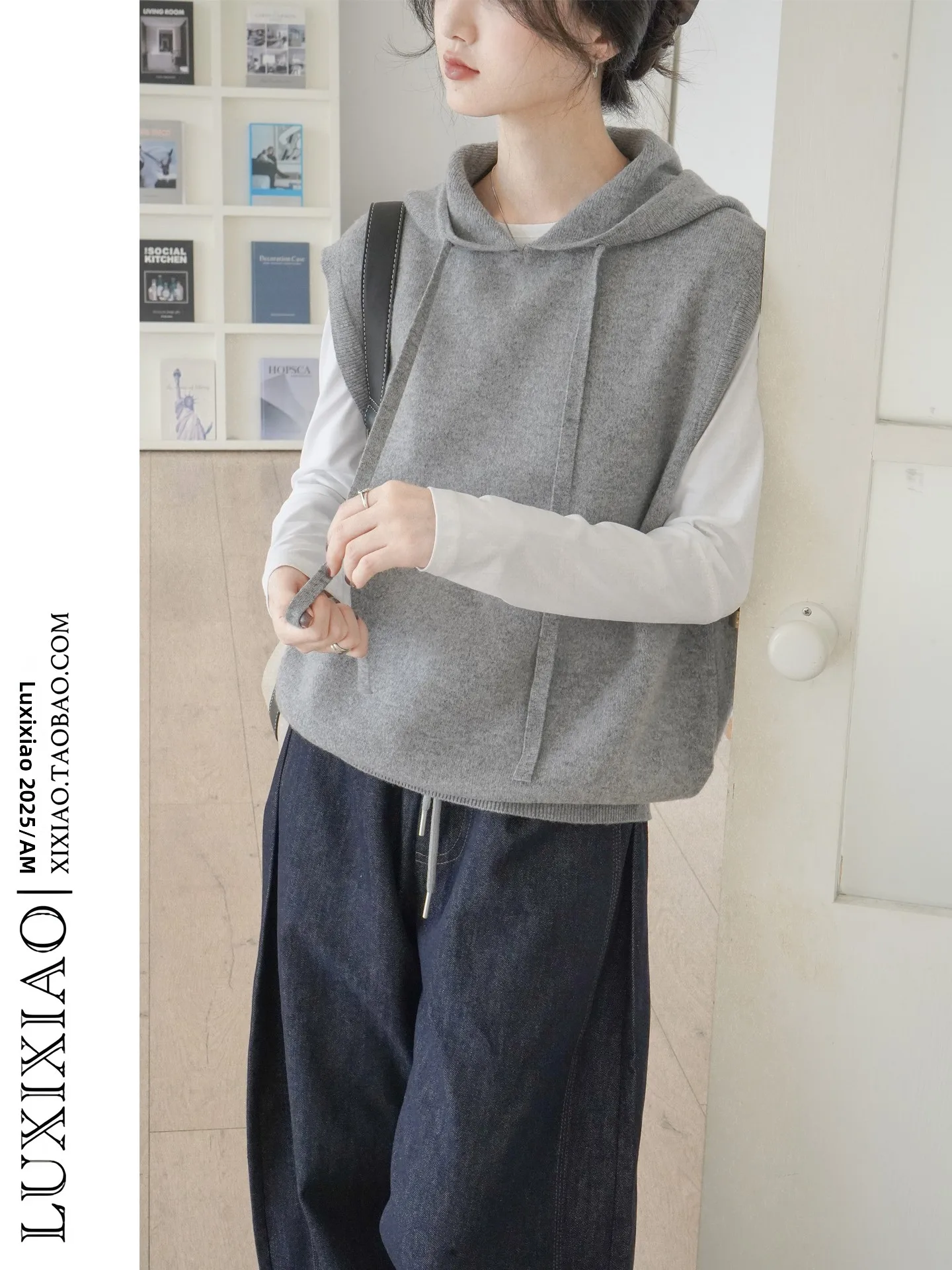 

LUXIXIAO Women's Knitted Vest Casual Loose Svel Hoodie ey Top Faion College Sle Outerwear Comfortable Polyester B...