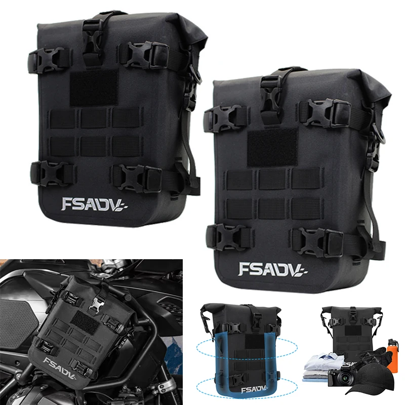 

NEW Motorcycle Bumper Bag Waterproof Bag 8L Universal Motorcycle Side Frame Bag with Internal Support Travel Luggage Tool Box