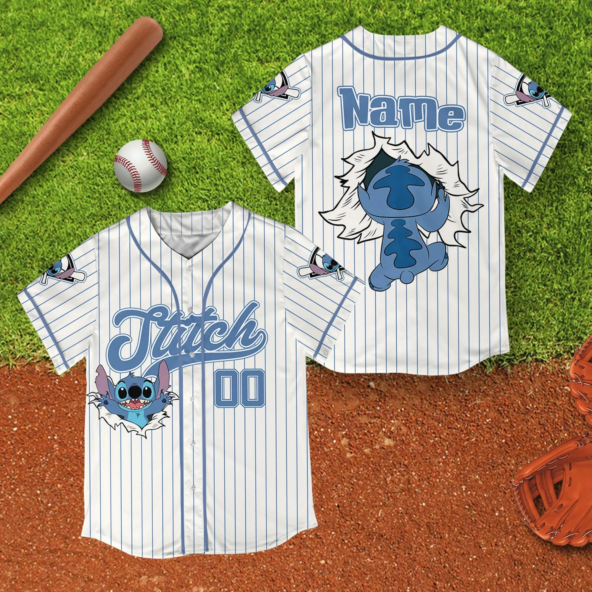 

Custom Disney Lilo & Stitch Jersey Stitch Baseball Jersey Children Teenagers Adult Disney Leisure Sports Baseball Jersey