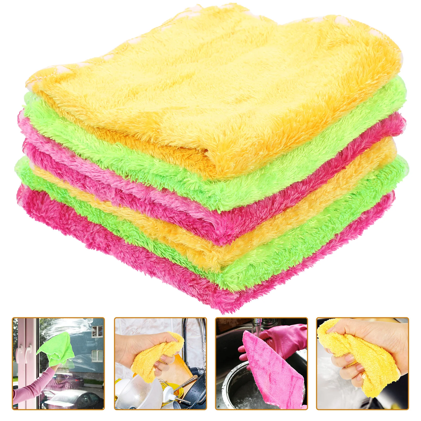 

6pcs Coral Dish Cloths Soft Absorbent Cleaning Rags Reusable Lightweight Fleece Wipe Cloths Kitchen Towels Fast Drying Anti