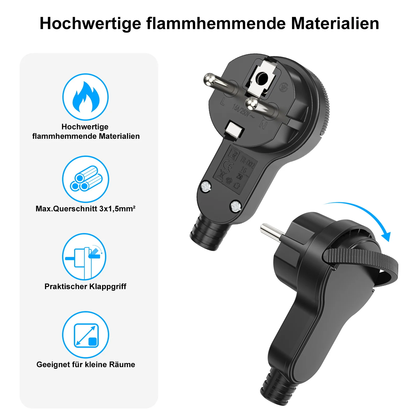 3pcs EU Plug Adapter AC Electrical Power Rewireable Plug Male for Wire Sockets Outlets Adapter Extension Cord Connector Plug