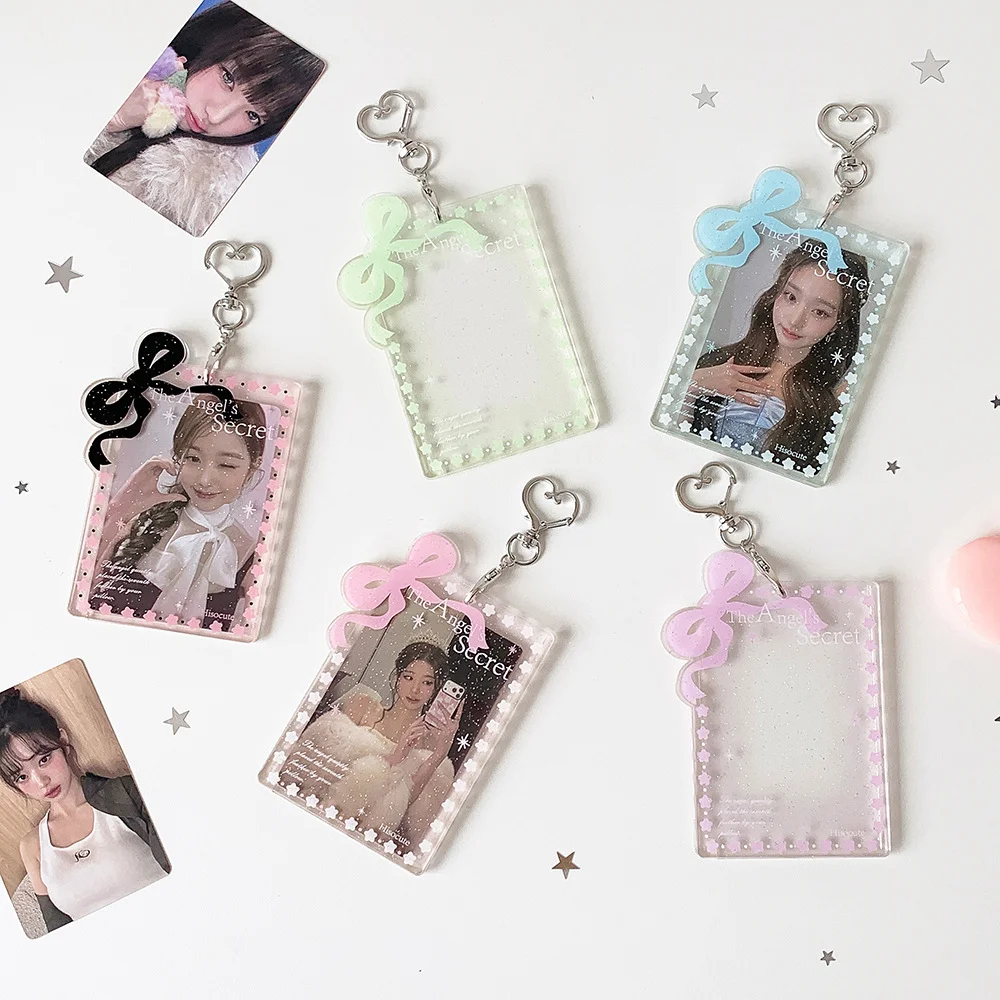 ID photo polaroid card protector, heart-shaped keychain pendant, bowknot glitter card holder, idol photo card display pendant