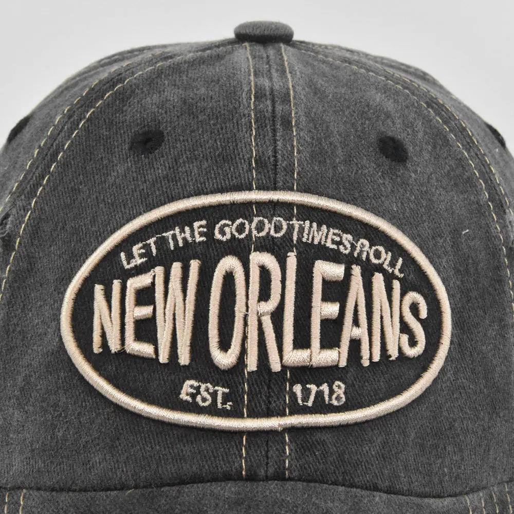 2025 Unisex Washed Cotton Baseball Cap New Orleans Embroidered Vintage Snapback Hat Men Women Streetwear Outdoor Sports Hats