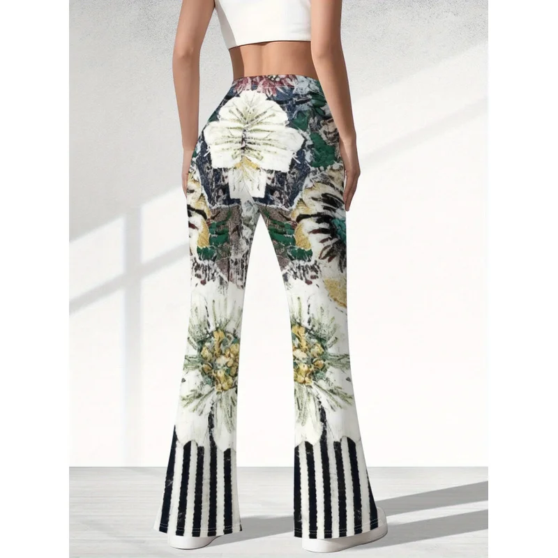 Girls All Over Print Flare Pants Stretchy Bell Bottom Leggings Elastic Waist Pants for Tween Teens Back to School Outfit