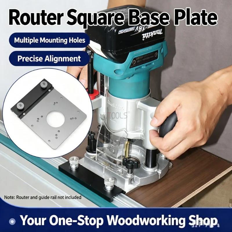 Router Base Plate for Track Saw Compact Palm Router Drilling Positioning Plate Universal Woodworking Jig Compatible Guide Rail