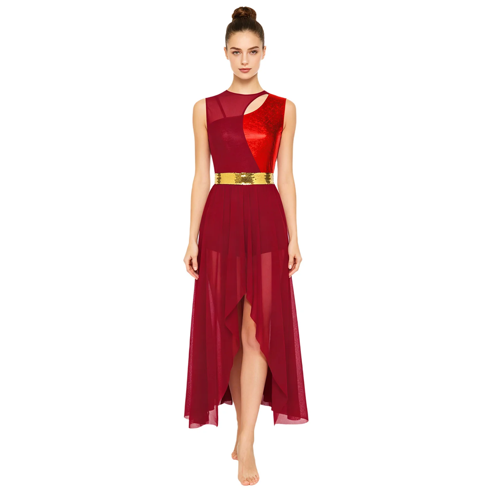 Vestido de Danza Lírica con Lentejuelas para Mujer, Sin Mangas, con Parches, para Liturgia, Adoración, Danza Lírica, para la Ceremonia de la Sagrada Comunión