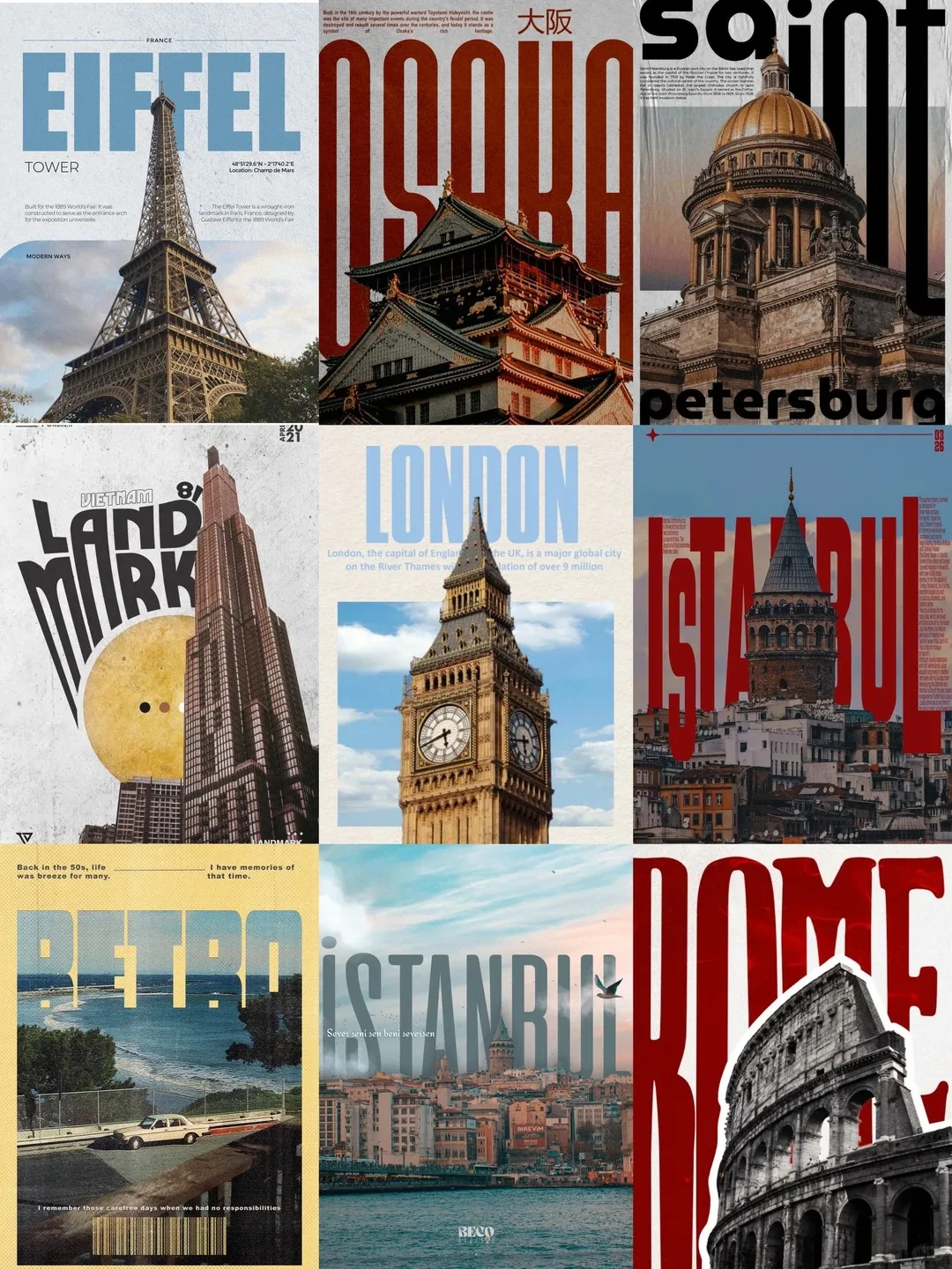 

500/1000 pcs Jigsaw Puzzle Retro City Poster Collection Educational Toy for Kids Children 's Games Christmas Gift
