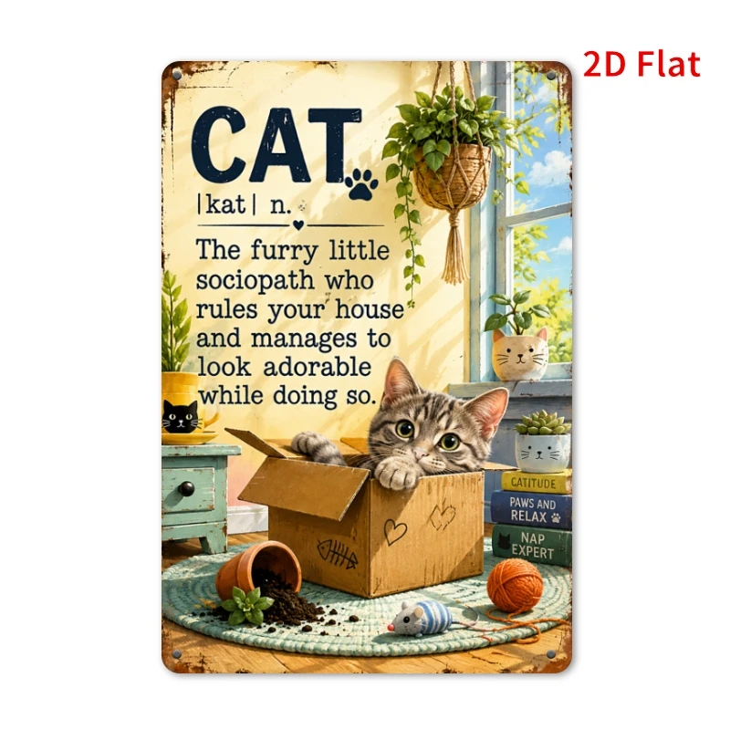 2D Flat - [2Dflat], 1pc Cat Definition Funny Tabby Cat Tin Sign, Vintage Cute Kitten Metal Plaque, Entryway Living Room Wall