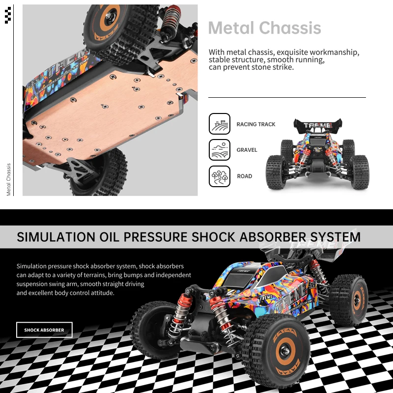 Wltoys 184016 75 Km/h 2.4G Rc Auto Borstelloze 4wd Elektrische Hoge Snelheid Off-Road Afstandsbediening Drift Speelgoed Voor Kinderen Racen