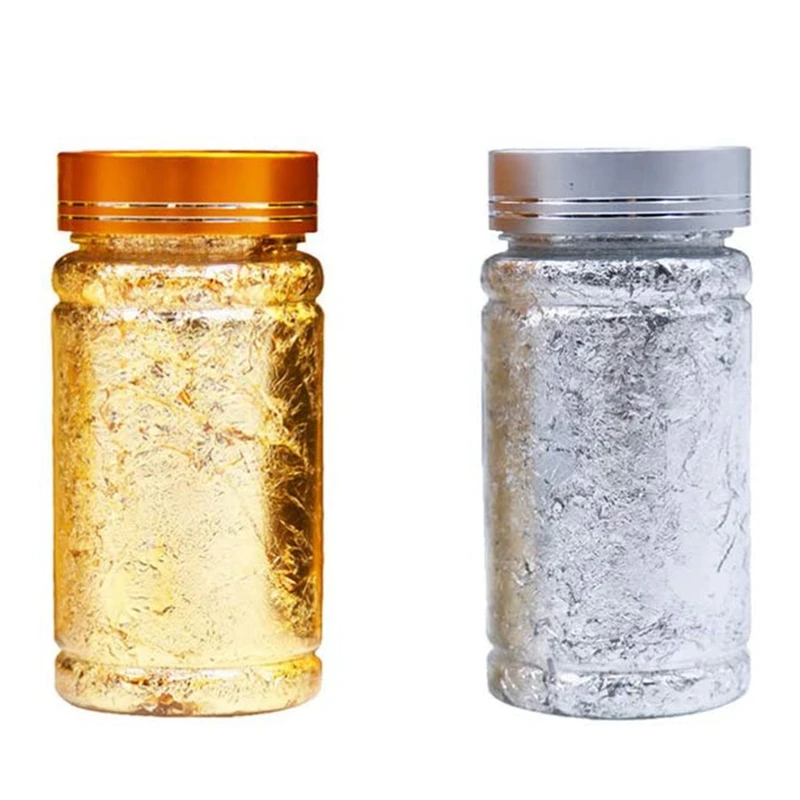 2 szt. Folia metaliczna papier srebrny złoty liść płatki do DIY malarstwo ręczne złocenie rzemiosła paznokci (srebrne złoto)