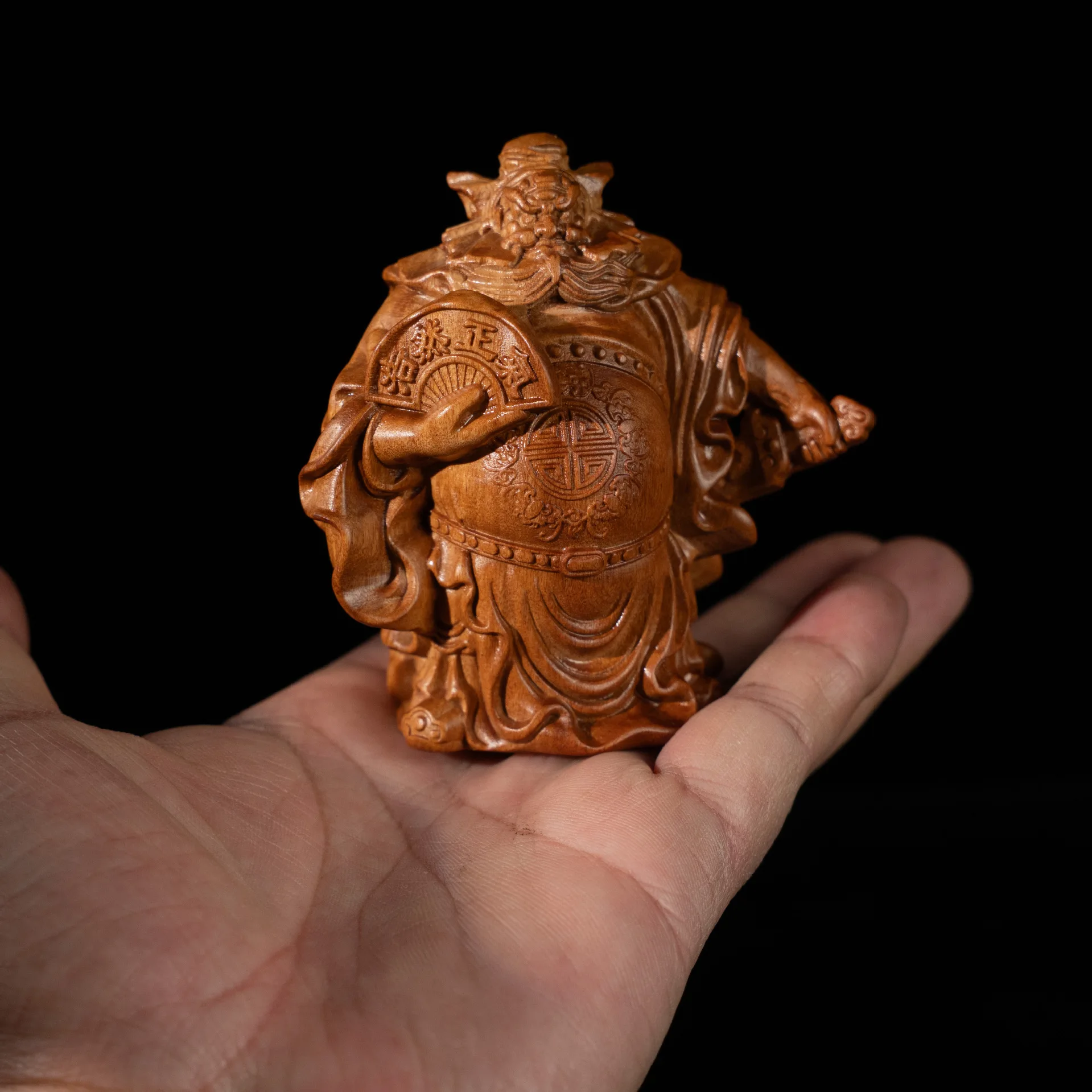Traditional Chinese Thunder Struck Jujube Wood 8cm Zhong Kui Statue Lucky Blessing Protection Fine Carved Figurine Home Decor
