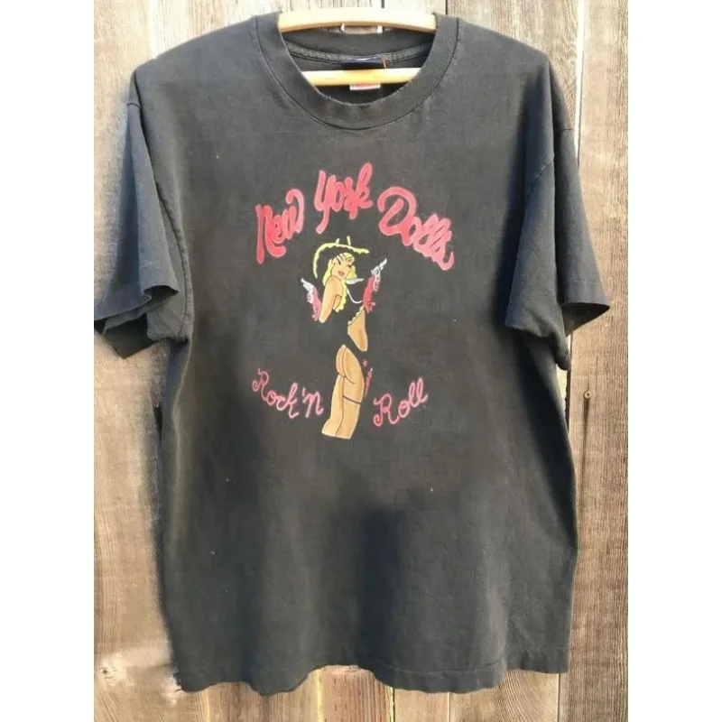 New York Dolls Cowgirl Rider Vintage Graphic Charcoal Unisex Shirt Grafik-T-Shirts Harajuku