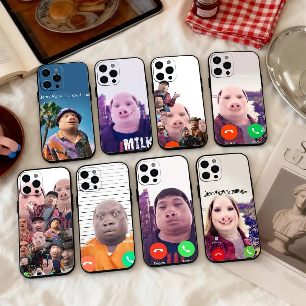 

Funny J-John Pork is Calling Answer Call Phone Case Silicone Soft For IPhone 17 16 15 14 13 12 11 X XR Plus Pro Max Plus
