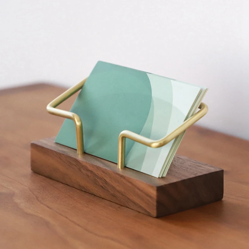 Walnut Brass Business Card Holder Wooden Business Card Holder Metal Business Card Rack Solid Wood Card Note Box