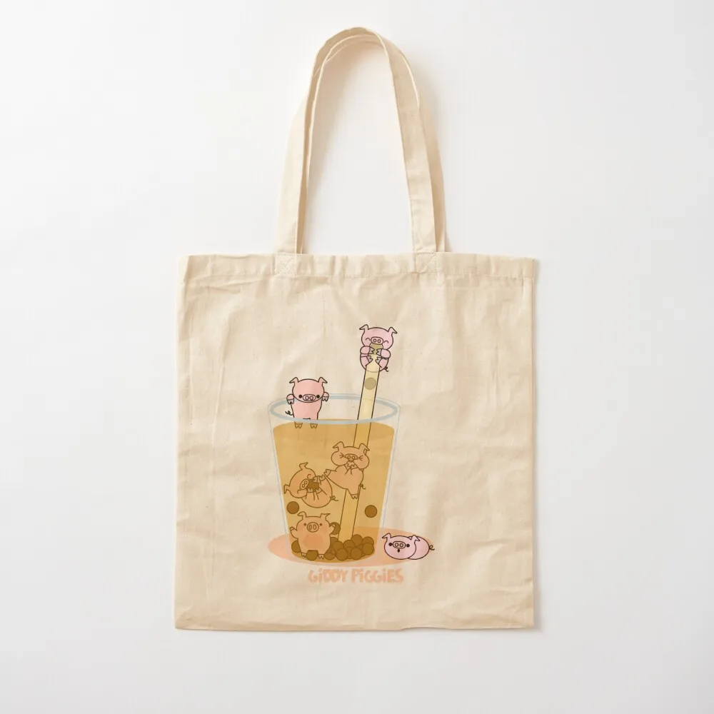 

Giddy Piggies Boba Tea Tote Bag tote bags aesthetic custom bags custom canvas bag Candy bags