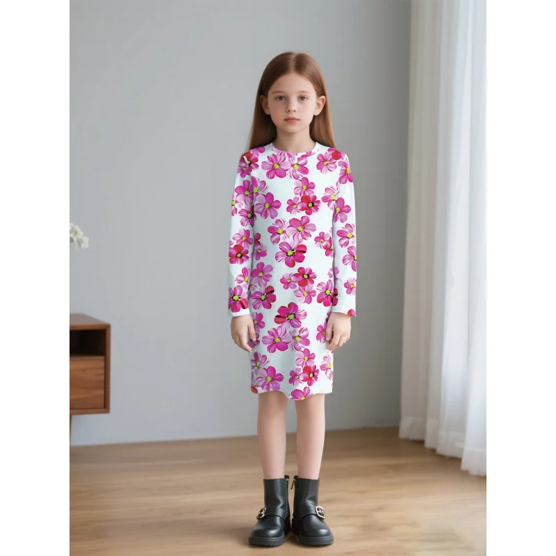 

2025 Long-sleeved Princess Dress - Girls' Floral Print Dress