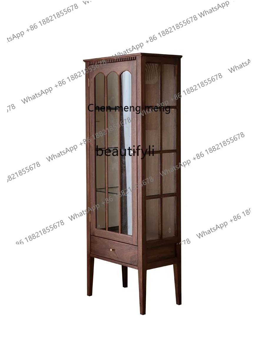 

xx1North American black walnut display cabinet, all solid wood glass door wine cabinet, living room storage side cabinet