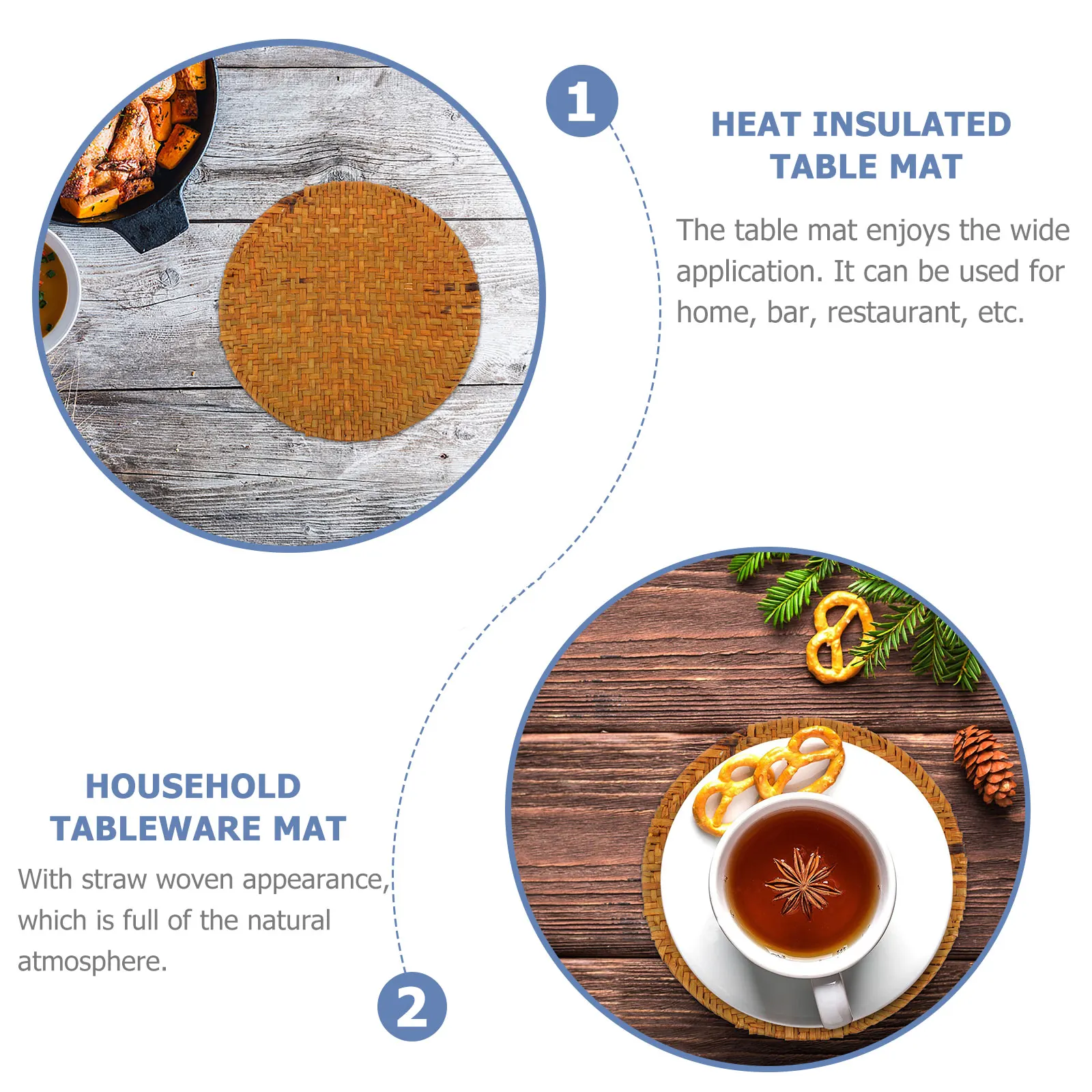 

1pc Weaving Craft Placemat Heat Insulated Dining Table For Home Restaurant Protective Table Lightweight Dish Mat Rounded