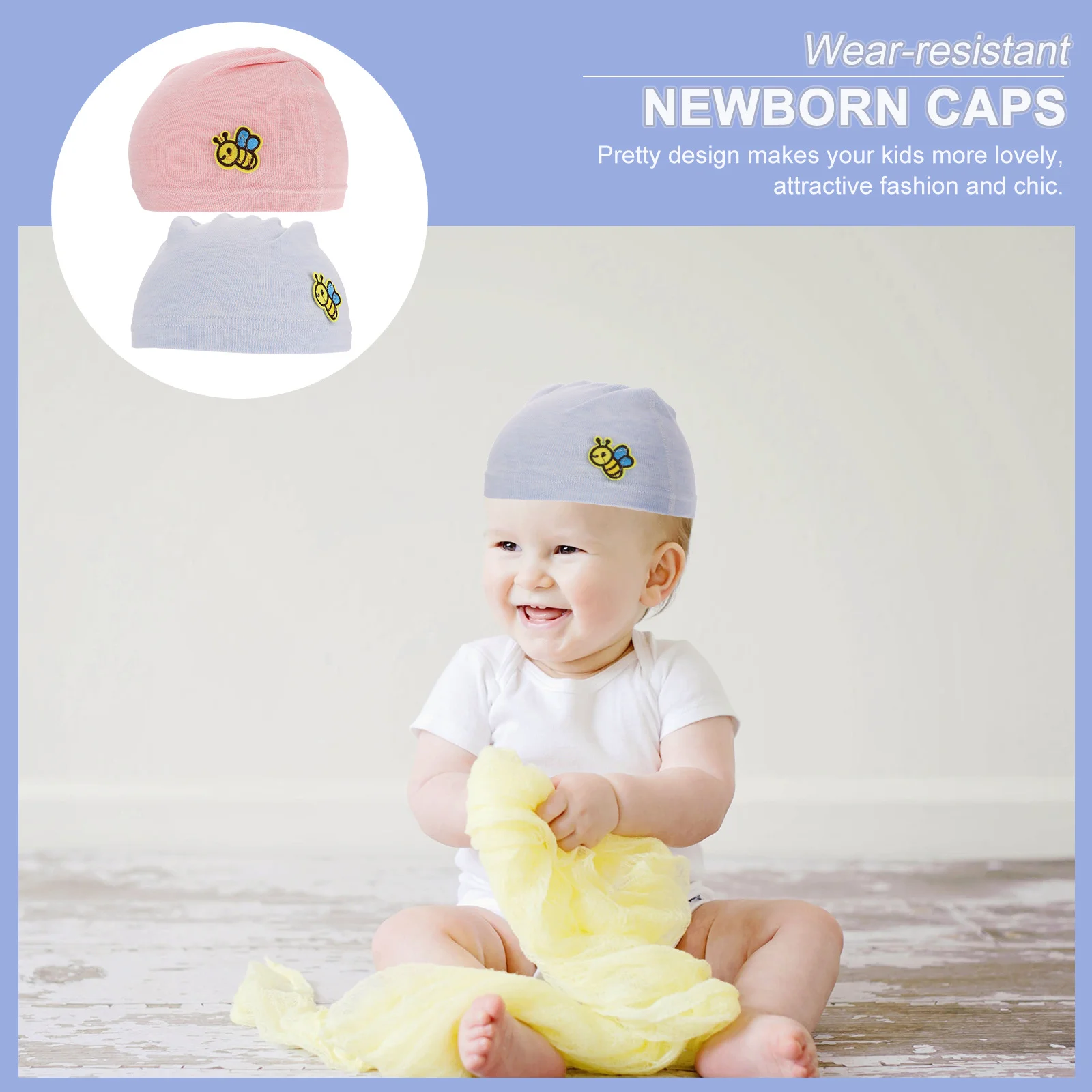 

2Pcs Baby Hats Wear-Resistant Breathable Cotton Newborn Caps Household Baby Supply Elastic Comfortable Lightweight for Spring