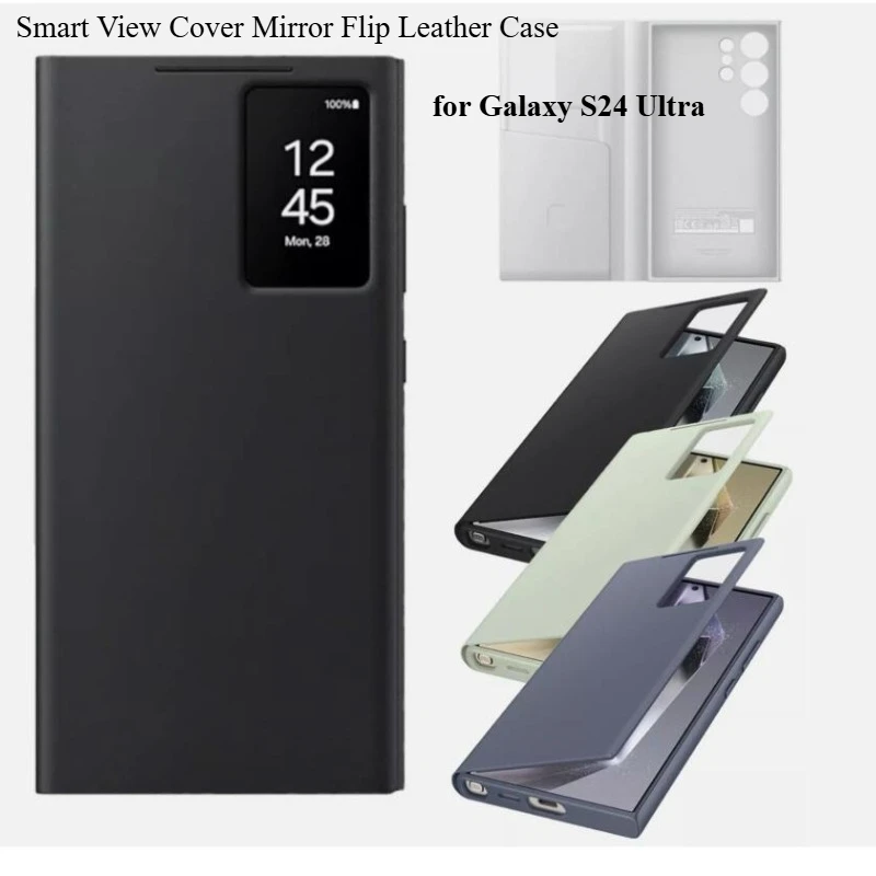 

Smart View Cover Mirror Flip Leather Case for Samsung Galaxy S24 Ultra S24Ultra S-View Flip Card Slot Viewing Window Phone Cover