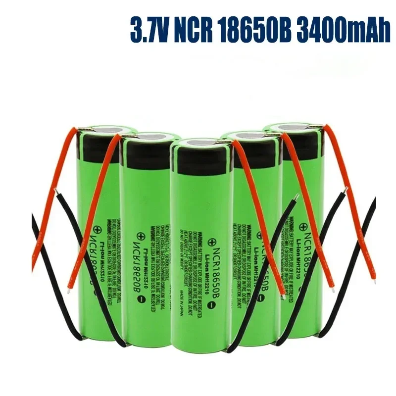 100% Original 18650 Lithium Battery 3400mAh NCR18650B 3.7V for DIY Flashlights and Wires 1-10 Pieces