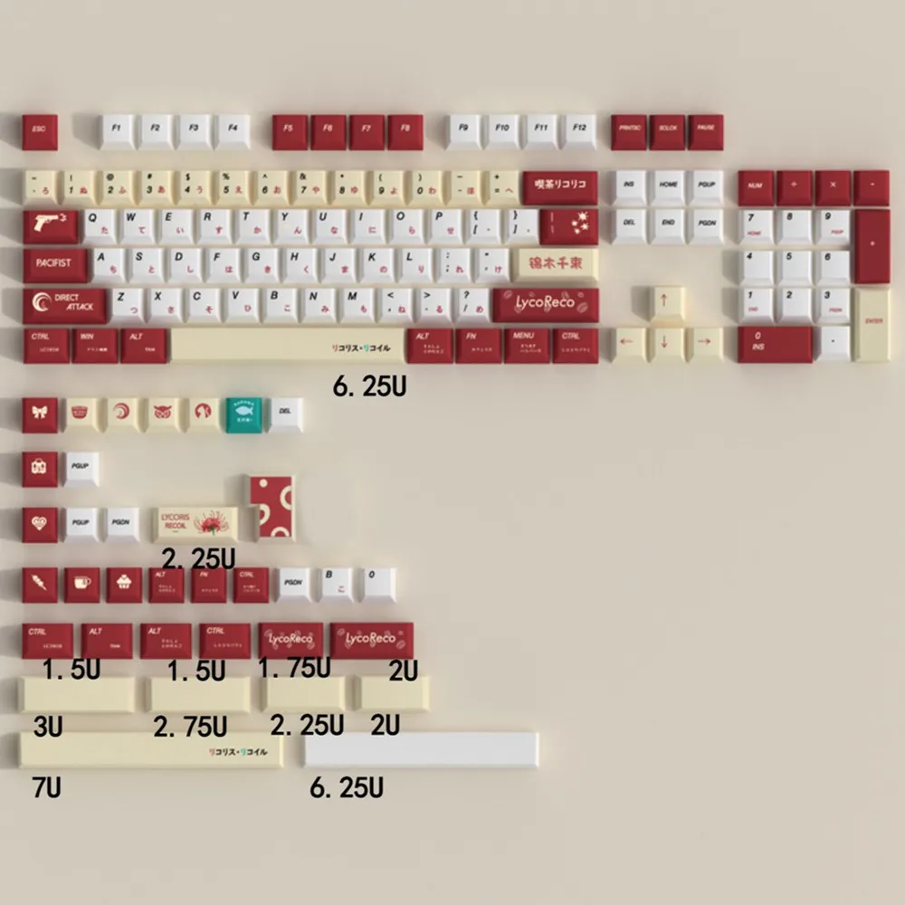 Anime PBT Keycap Custom Design Lycoris Recoil Cherry Profile DYE Sub 138 Keys For Cherry MX Gateron Switch Mechanical Keyboard