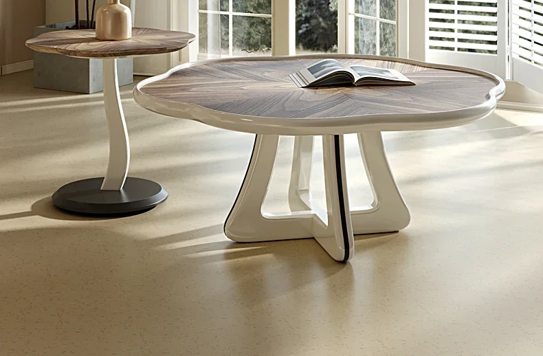 retro solid wood flower coffee table simple  living room walnut round coffee table