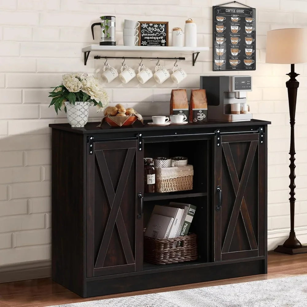 

Coffee Bar Cabinet with Sliding Barn Doors, 42” Sideboard Buffet Cabinet with Storage, Farmhouse Coffee Bar Station Table