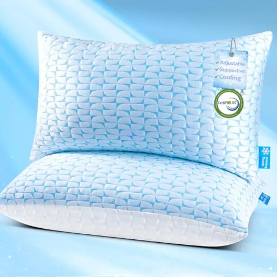 

Cooling shredded memory foam pillow for hot sleepers, adjustable firm support for side/back/stomach sleeping, washable cover, C