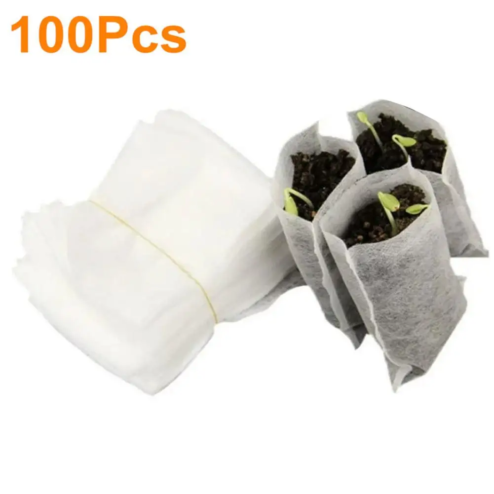 100Pcs 생분해 성 보육 가방 야채 이식을위한 부직포 식물 보육 가방 꽃 씨앗 번식 홈 정원 공급