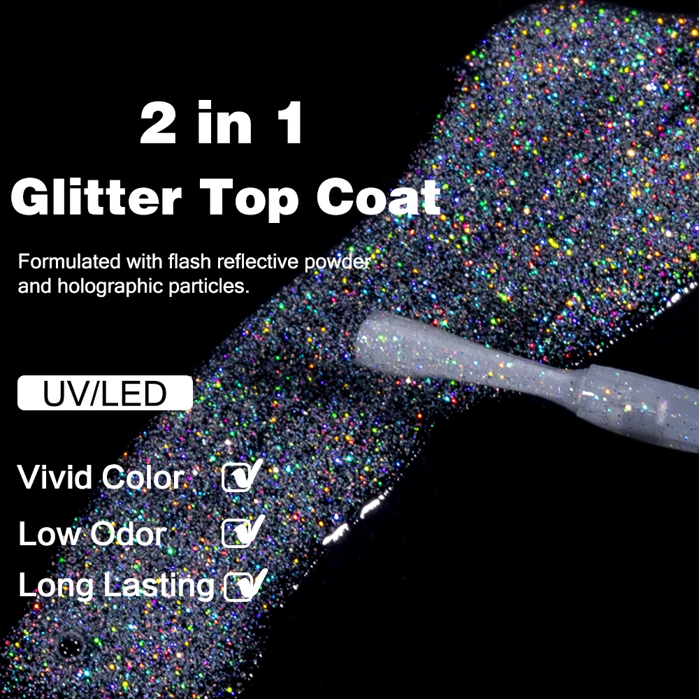 KODIES GEL Laser Top Coat Smalto per unghie gel UV 2 IN 1 Glitter Arcobaleno Shine Gel Finitura superiore Sigillante Semi permanente LED Manicure per unghie