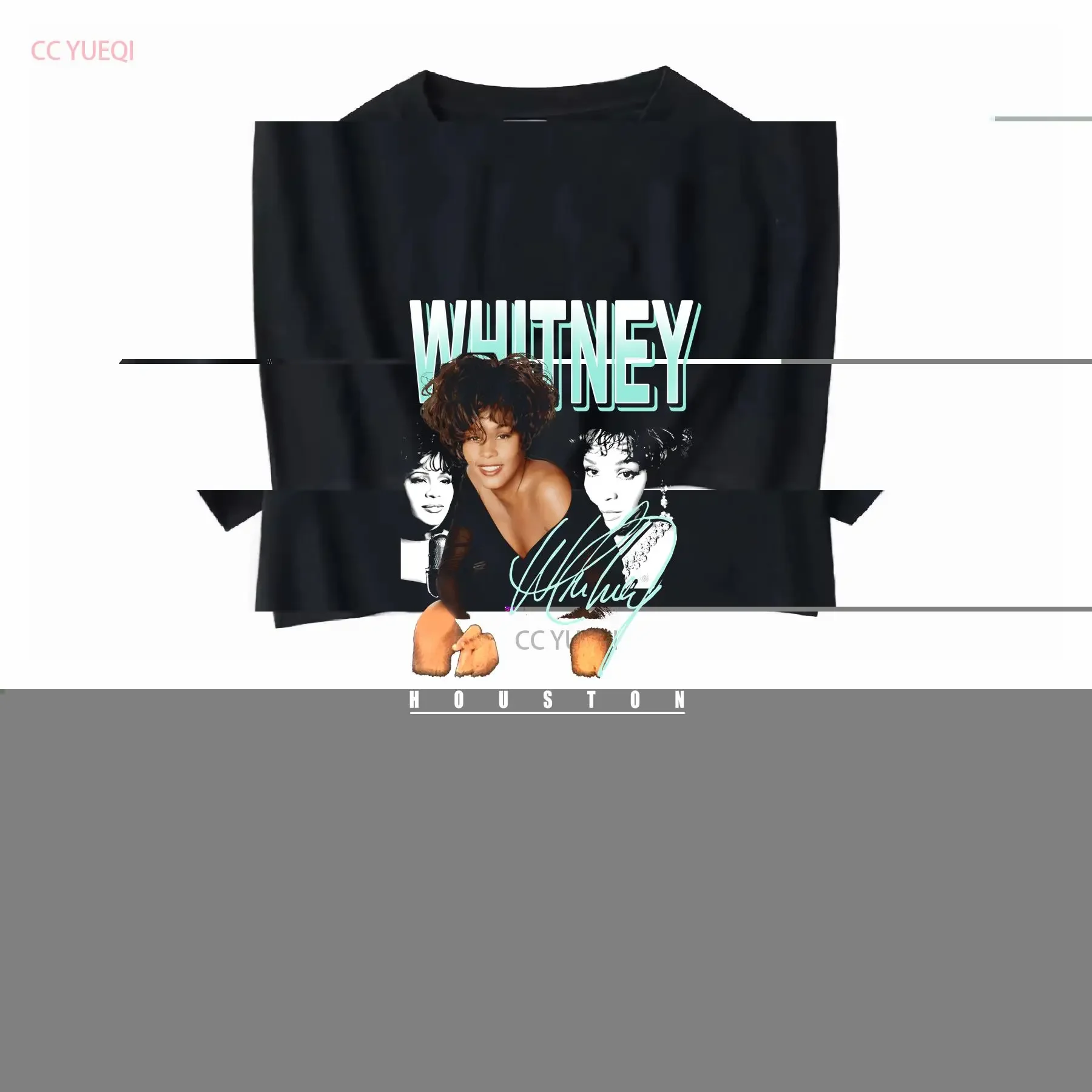 Whitney Houston Black T Shirt Size Fitted Womens Medium long or short sleeves vintage Washed Unisex Stretched Casual Slightly