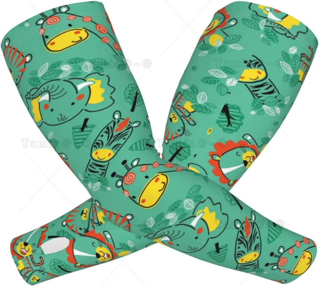 Funny Animals in Jungle Print Arm Sleeves Cooling UV Sun Protection Sports Compression for Men Women Golf Basketball Arm Sleeves