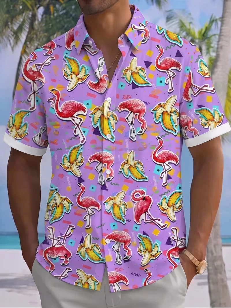 

New Men's Hawaii Shirts Creative Cartoon Pattern Painting Short Sleeve Aloha Shirts Cuban Style Summer Plus Size Unisex Blouse