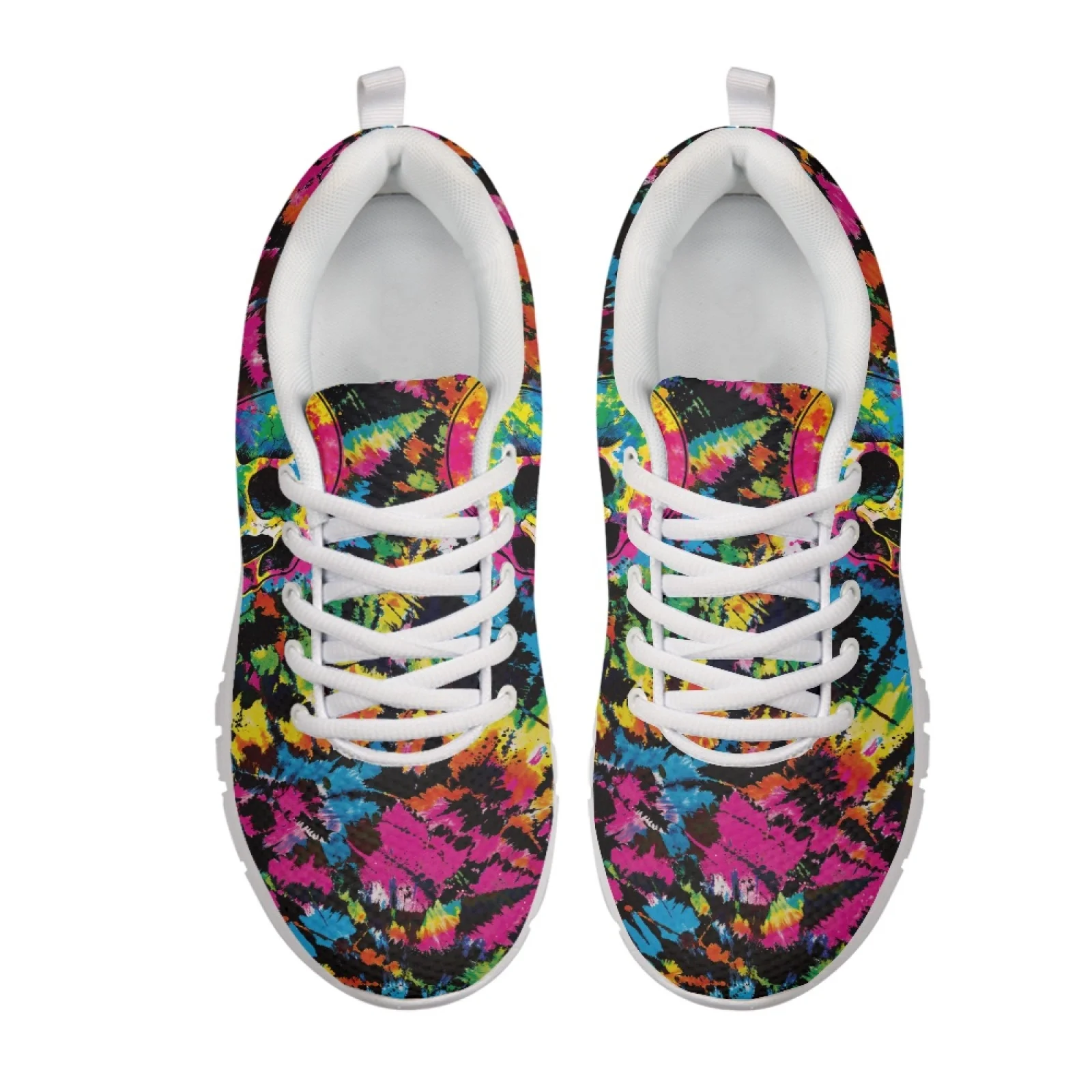 Coloranimal Tie Dye Skull Print Sport Shoes Walking Sneakers for Women Lace-up Running Sneakers