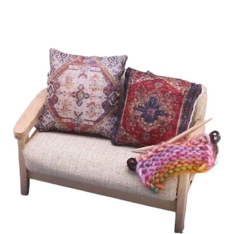 2 stuks poppenhuis miniatuur bohemien kussen kussens model 1/12 mini slaapbank bed decor meubels speelgoed accessoires-speelgoed
