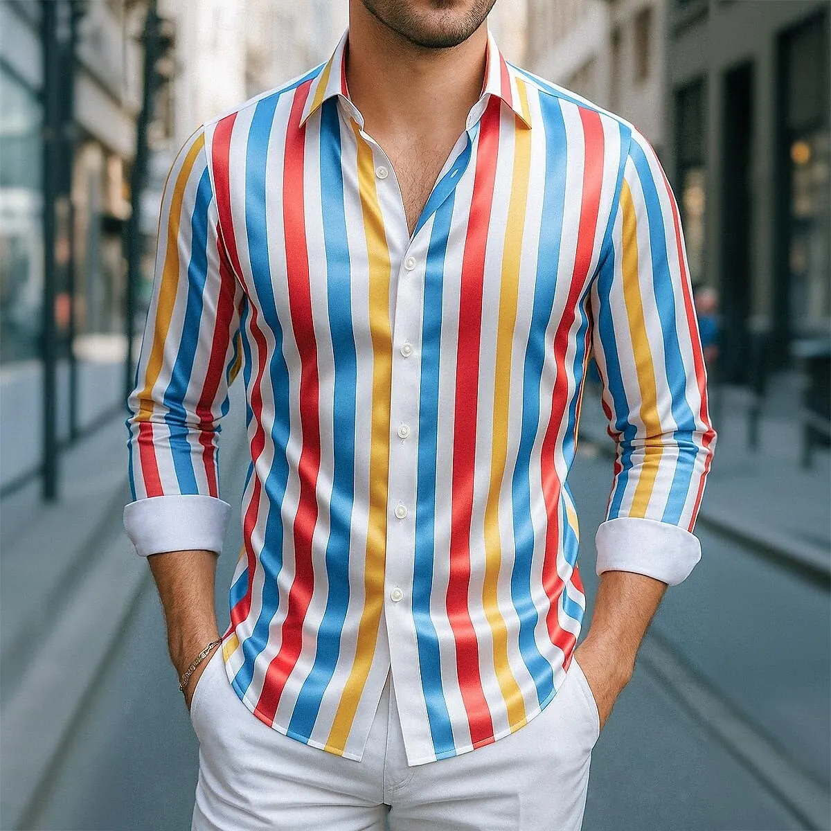 New Popular Men's Casual Shirt Striped Long Sleeve Luxury 3D Dot Printed Shirt XS-5XL Oversized Top