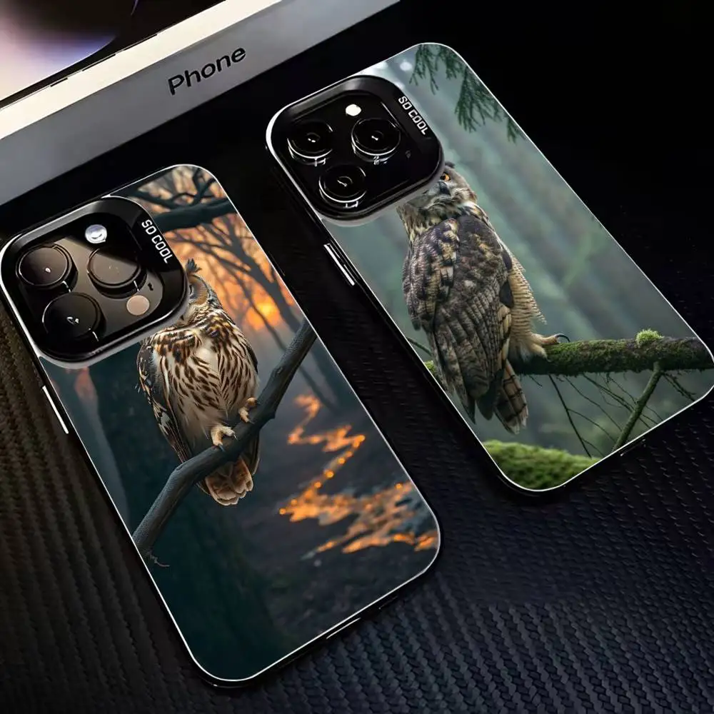 حافظة هاتف OWL FORST الواقعية لهاتف iPhone17,16,15,14,13,12,11 Plus، Pro Max غطاء أسود غير لامع مقاوم للصدمات #1