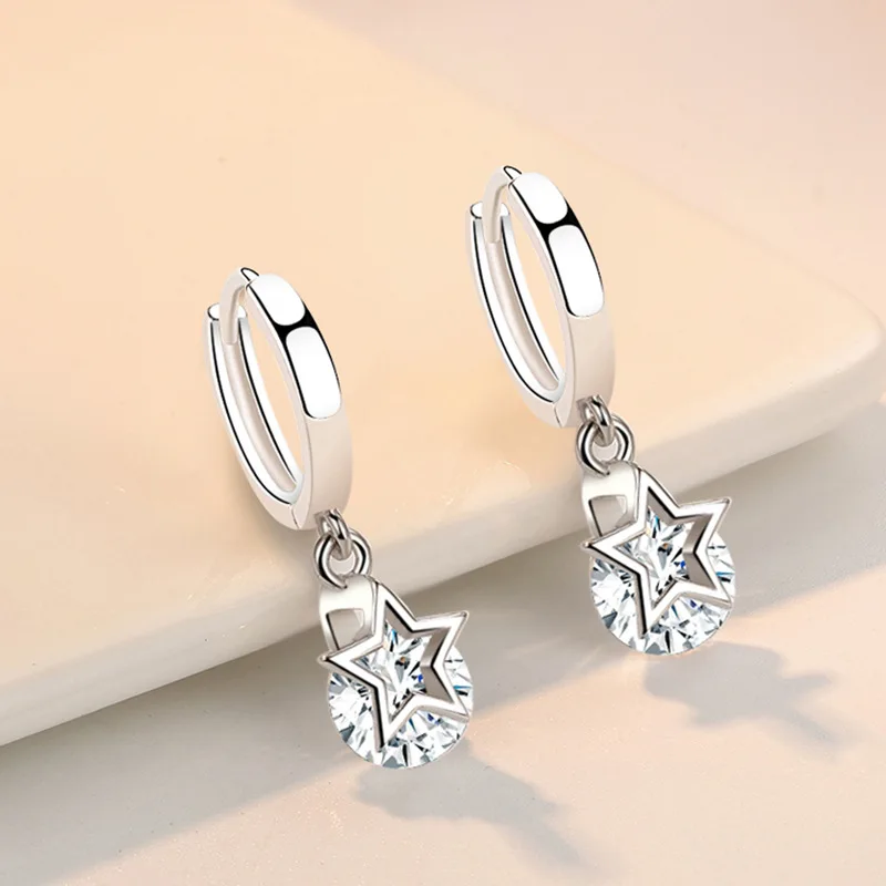 925 Sterling Silver Exquisite Shiny Stars D Color Moissanite Hoop Earrings For Women Party Fine Jewelry Creole Huggies