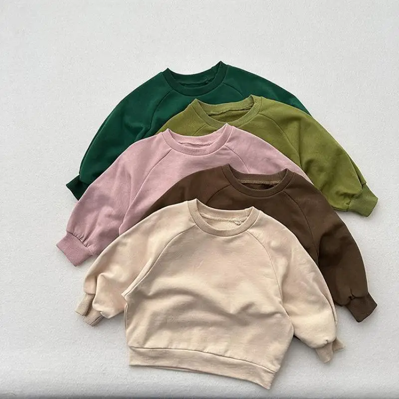 

2025 Autumn New Children Sweatshirt Solid Boys Girls Long Sleeve Vintage Pullover Kids Casual Sweatshirt Cotton Baby Clothes