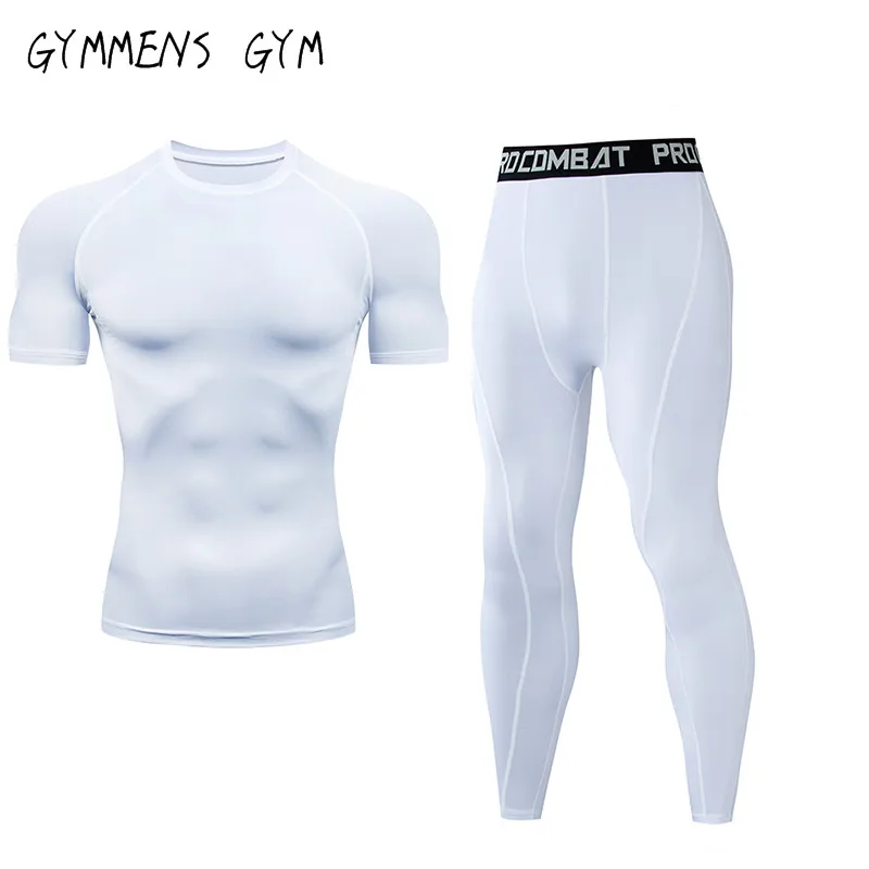 Men\'s 2pcs Compression Sportswear Suit GYM Tight Sports Yoga Sets Workout Jogging MMA Fitness Clothing Tracksuit Pants Sporting