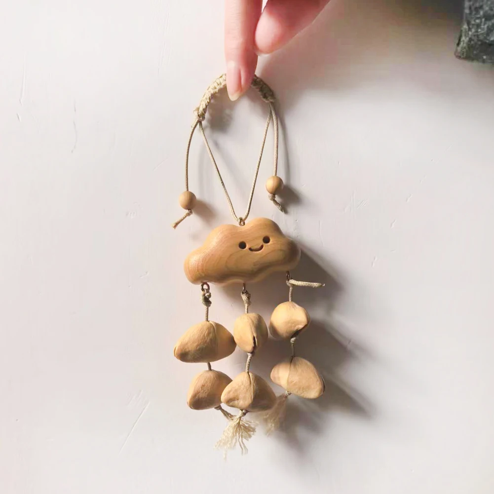 DIY Handmade Smile Cloud Nutshell Wooden Pendant Tassel Sound Audio Wind Chime For Car Mirror Window Home Hanging Decor Bag Gift