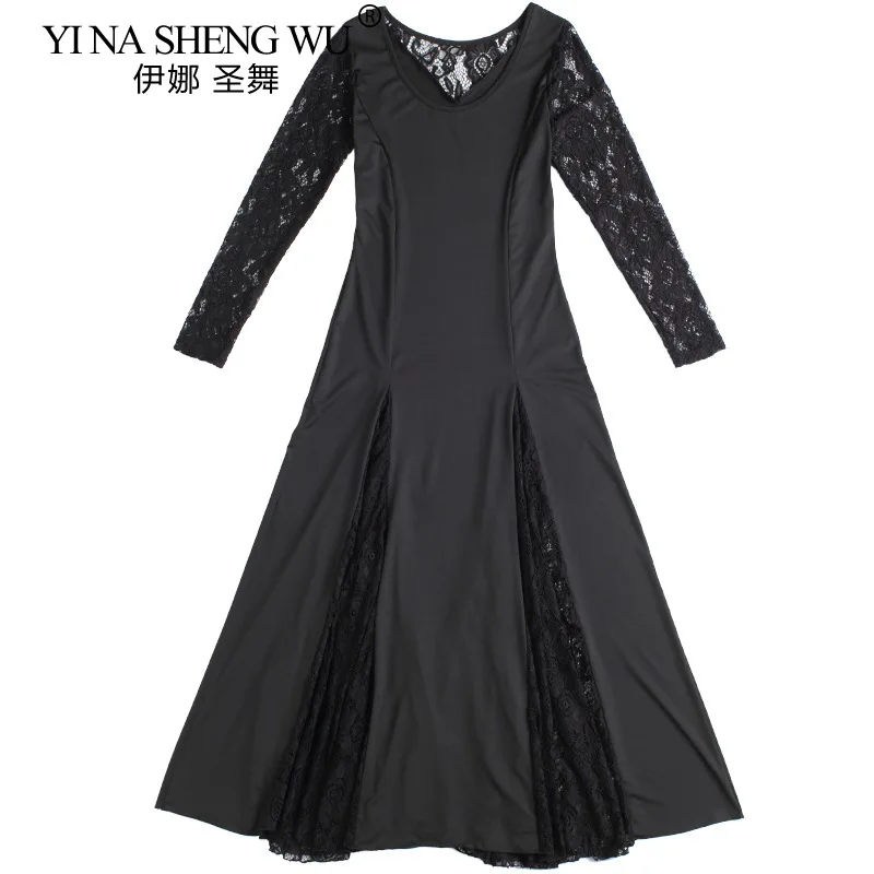 Adult Modern Dance Dress Waltz Flamenco Ballroom Dance Competition Performance Costumes Women Lace Long Sleeve Dance Dress