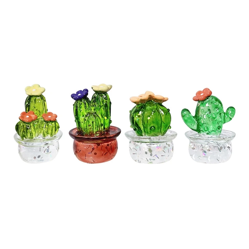 ABKO-4Pcs Car Inner Ornaments, Art Cactus Figurines, Home Decoration, Desktop Craft Miniature Plant Cactus Ornaments